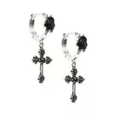 CZ Black Cross Dangle Huggie Hoop Earrings at Spencer's