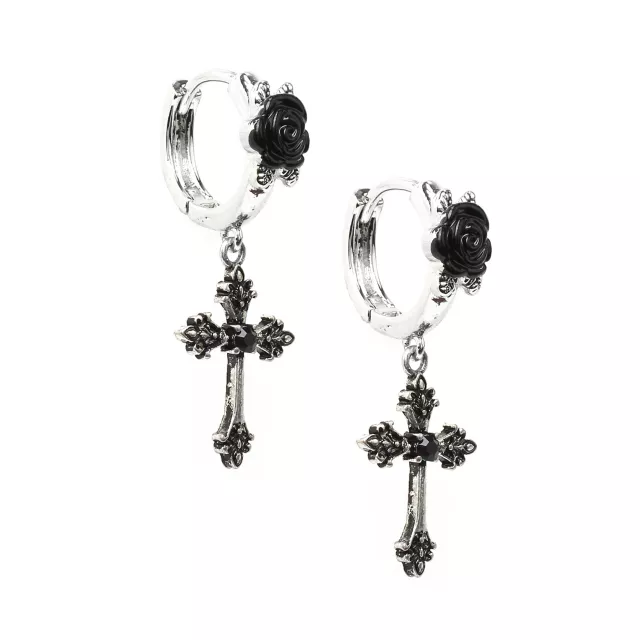 CZ Black Cross Dangle Huggie Hoop Earrings at Spencer's