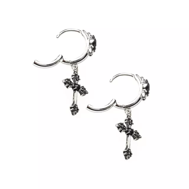 CZ Black Cross Dangle Huggie Hoop Earrings at Spencer's