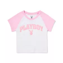 Pink and White Playboy Raglan Baby T Shirt at Spencer's