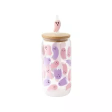 Pink and Purple Ghost Glass Cup with Straw and Topper - 16 oz. at Spencer's