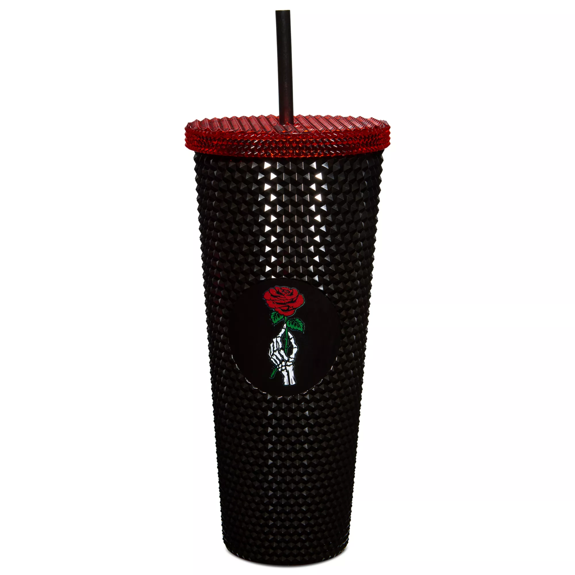 Black Rose Skeleton Textured Cup with Straw - 20 oz. at Spencer's