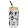 Skull Top Hat Glass Cup with Straw at Spencer's