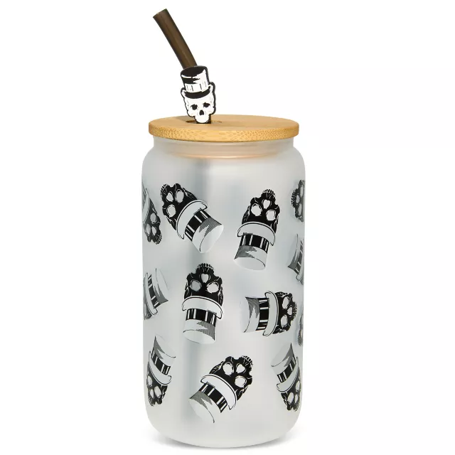 Skull Top Hat Glass Cup with Straw at Spencer's