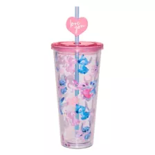 Stitch and Angel Heart Cup with Straw Topper - 24 oz. at Spencer's