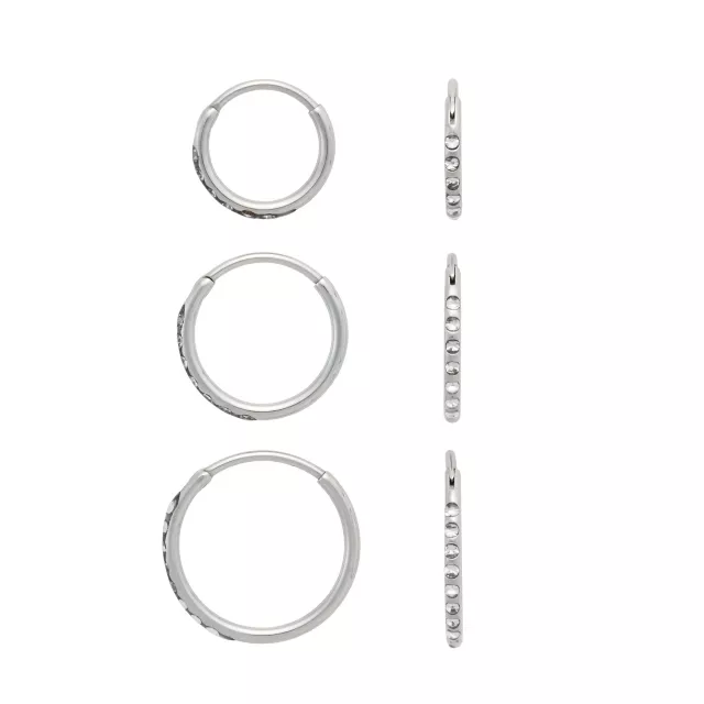 Multi-Pack Silver and Crystal Hoops 3 Pack - 20 Gauge at Spencer's