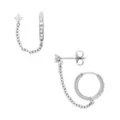 CZ Silvertone Stud Chain Dangle Huggie Hoop Earrings at Spencer's