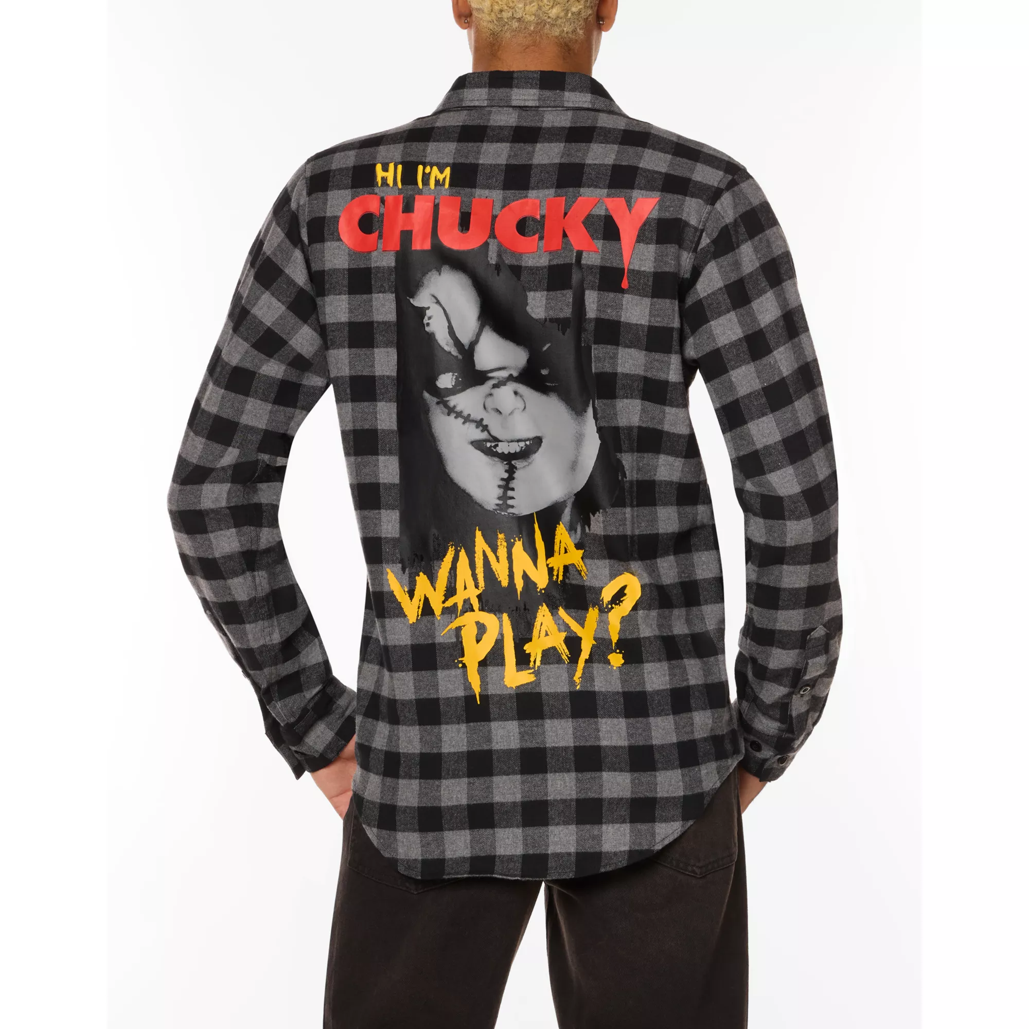 Grey and Black Chucky Flannel at Spirit Halloween
