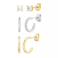 Multi-Pack CZ Goldtone and Silvertone Stud and Hoop Earrings 3 Pair at Spencer's