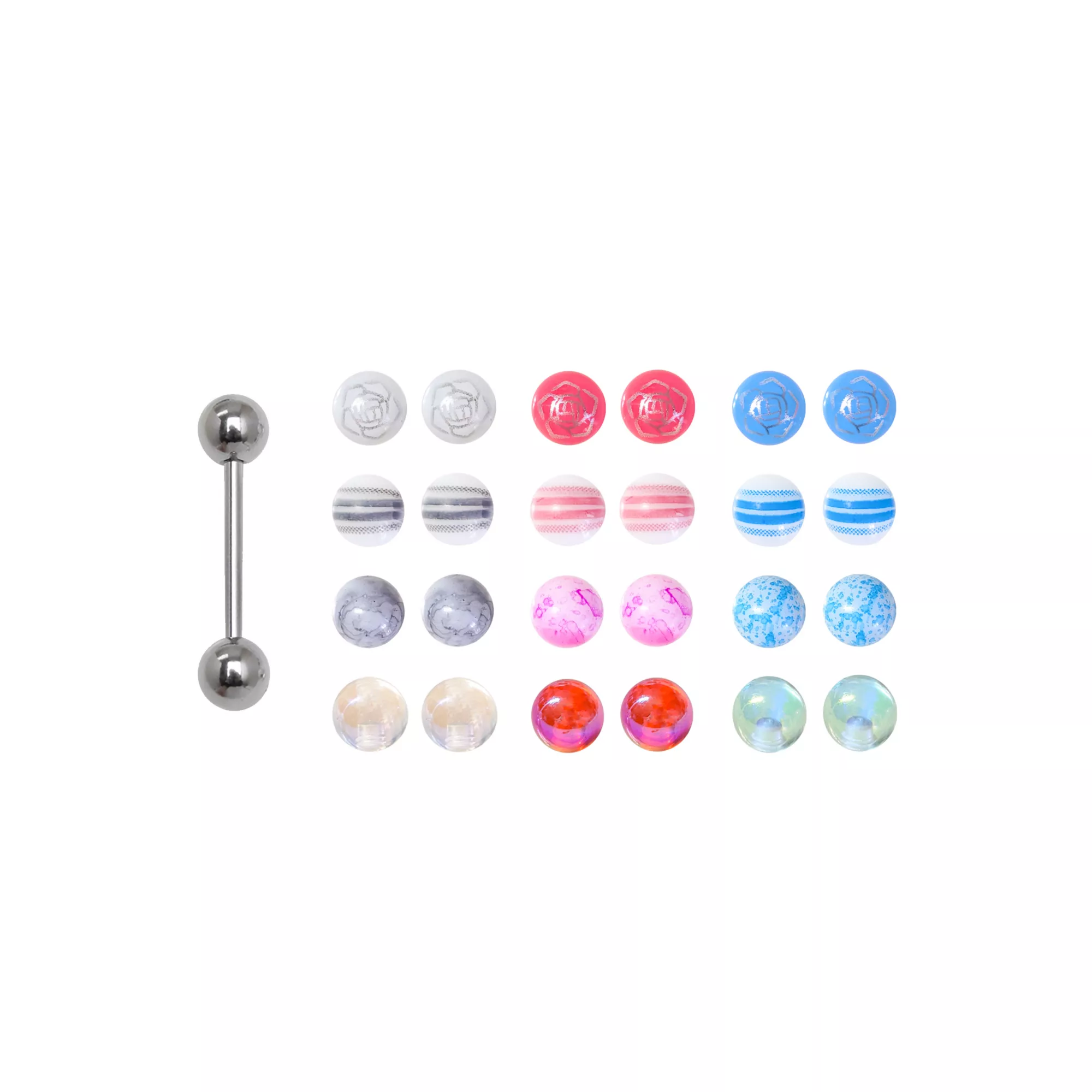Single Barbell with Extra Rose and Stripe Balls - 14 Gauge at Spencer's