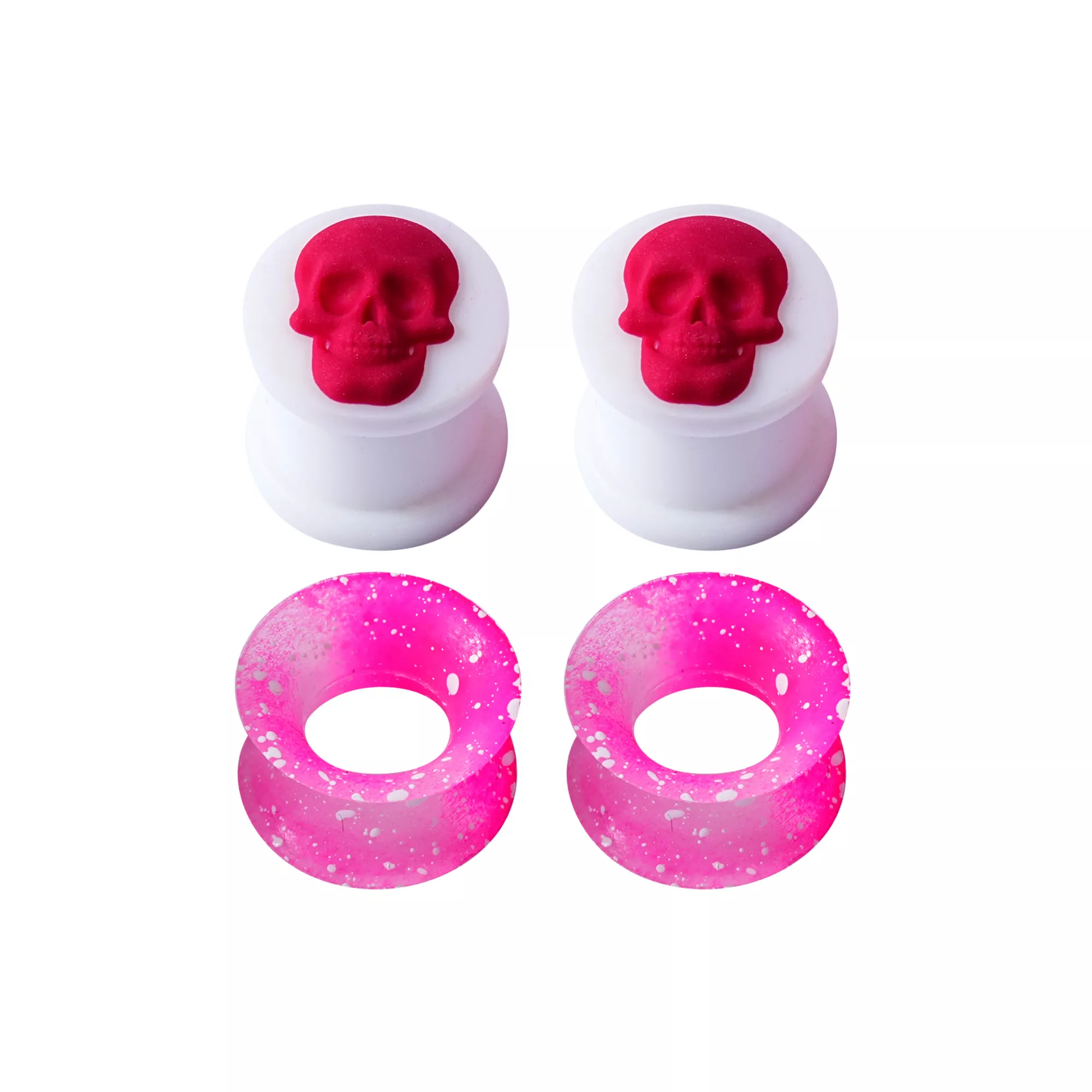 White and Pink Silicone Skull Tunnels - 2 Pairs at Spencer's