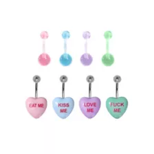 Multi-Pack Multi-Color Heart Belly Rings 8 Pack - 14 Gauge at Spencer's