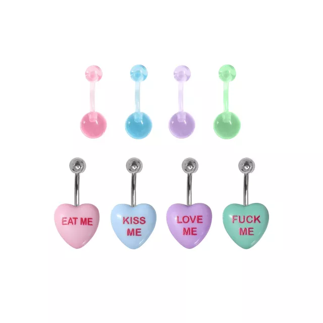 Multi-Pack Multi-Color Heart Belly Rings 8 Pack - 14 Gauge