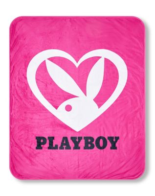 Playboy Bunny Pink Heart Reversible Fleece Blanket