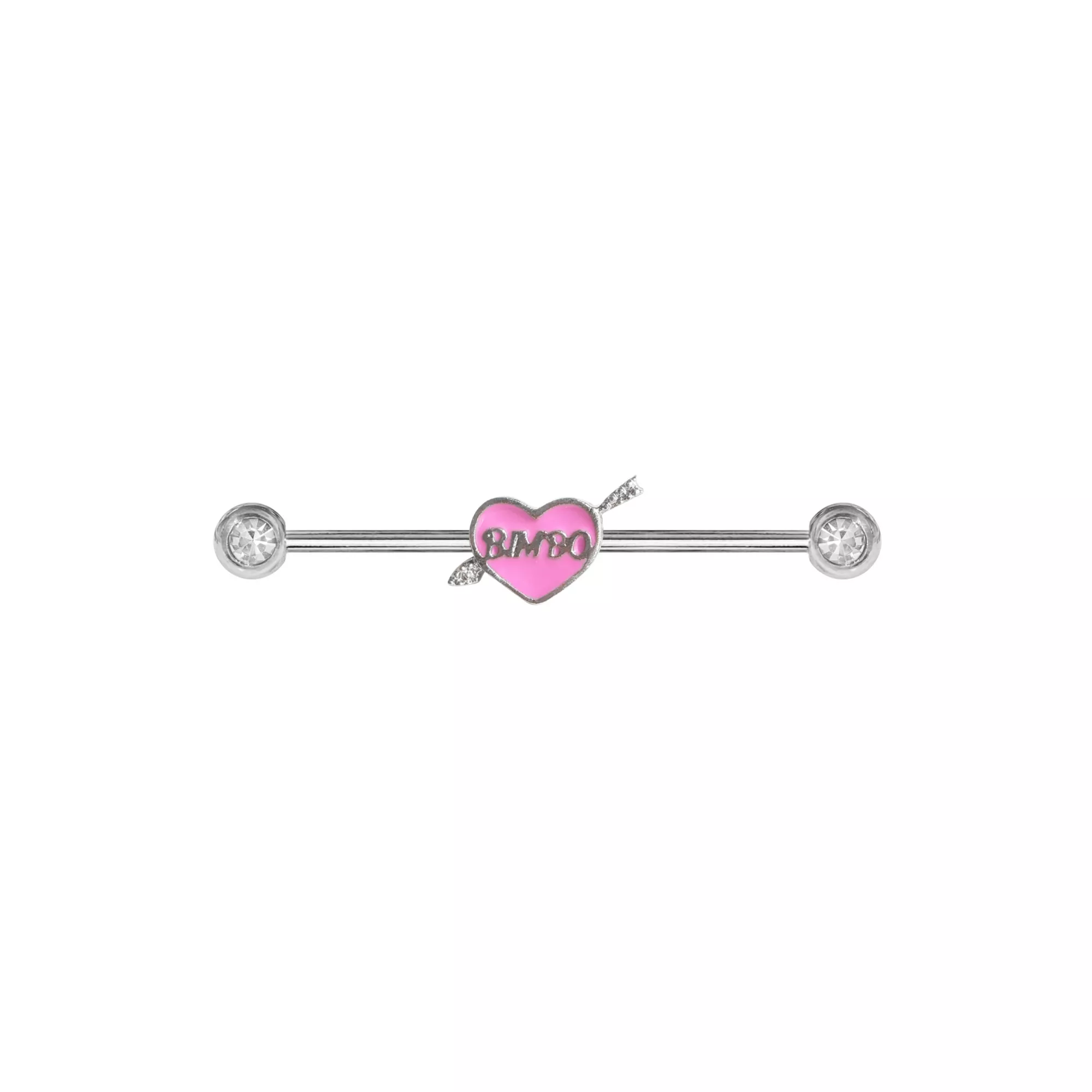 CZ Bimbo Heart Industrial Barbell - 14 Gauge at Spencer's