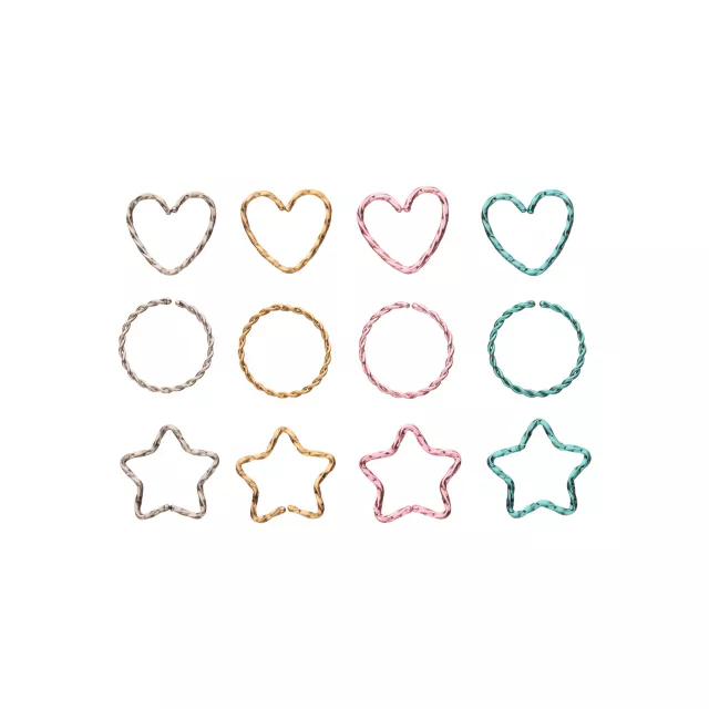 Multi-Pack Braided Heart Star and Circle Hoop Nose Rings 12 Pack - 20 Gauge at Spencer's