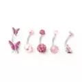 Multi-Pack CZ Pink Butterfly and Pave Belly Rings 5 Pack - 14 Gauge at Spencer's