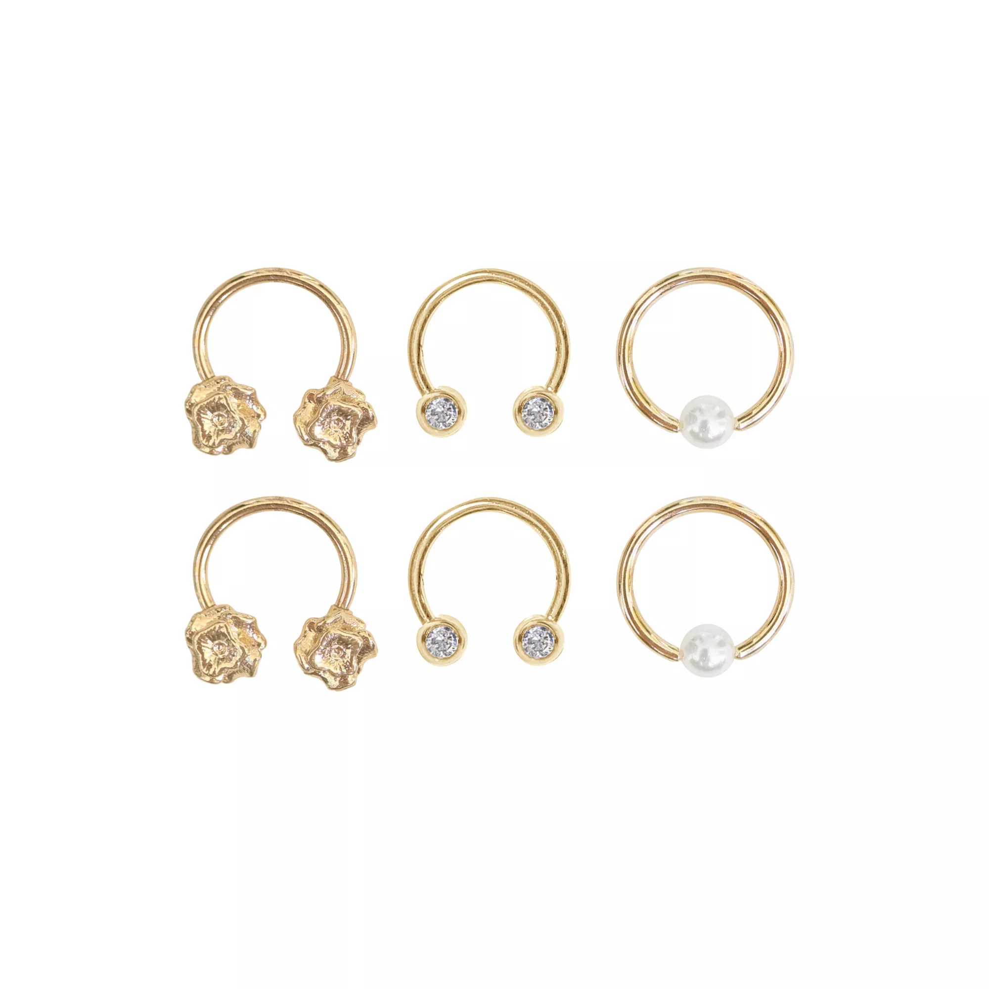 Multi-Pack CZ Rose Horseshoe and Captive Rings 6 Pack - 16 Gauge at Spencer's