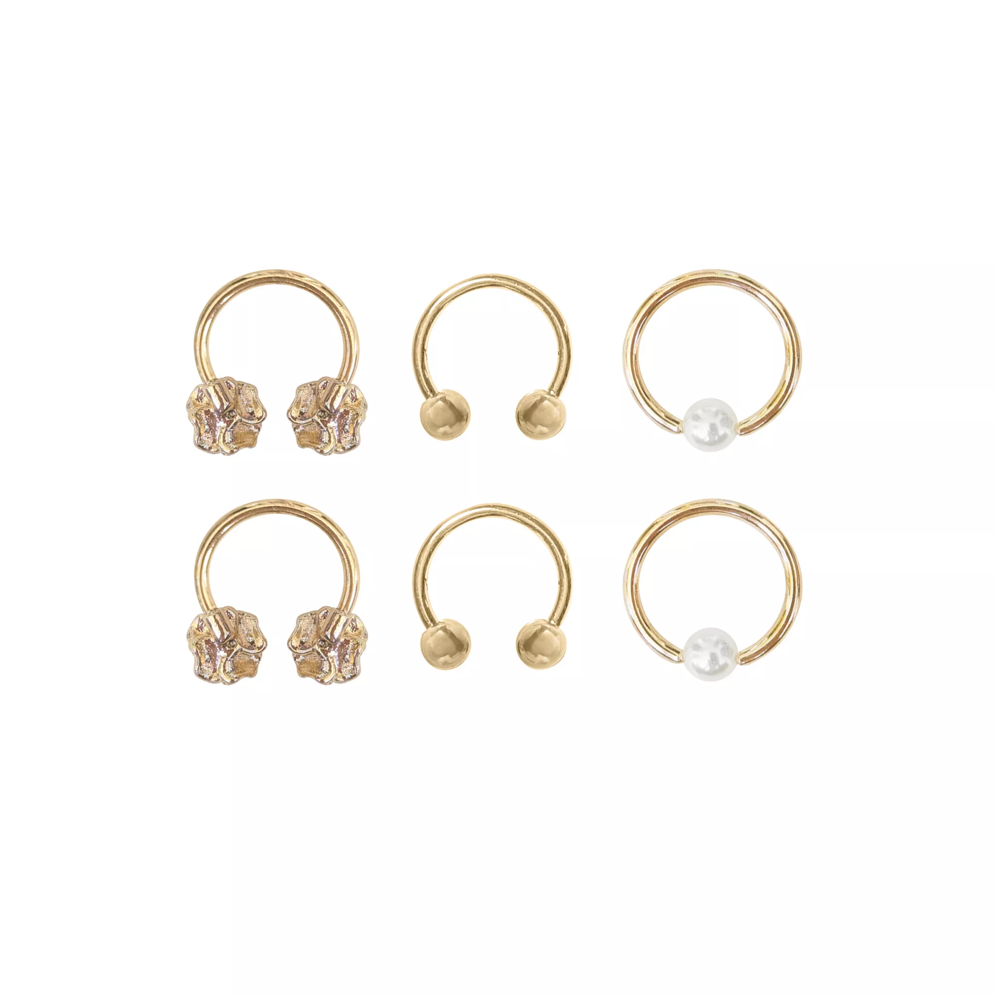 Multi-Pack CZ Rose Horseshoe and Captive Rings 6 Pack - 16 Gauge at Spencer's