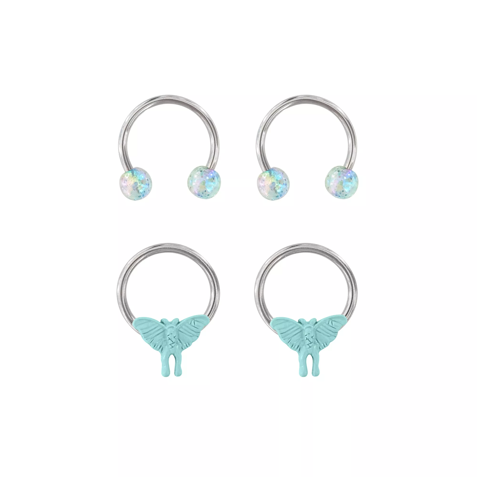 Multi-Pack Blue Glitter Moth Horseshoe Ring 4 Pack - 14 Gauge at Spencer's