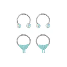 Multi-Pack Blue Glitter Moth Horseshoe Ring 4 Pack - 14 Gauge at Spencer's