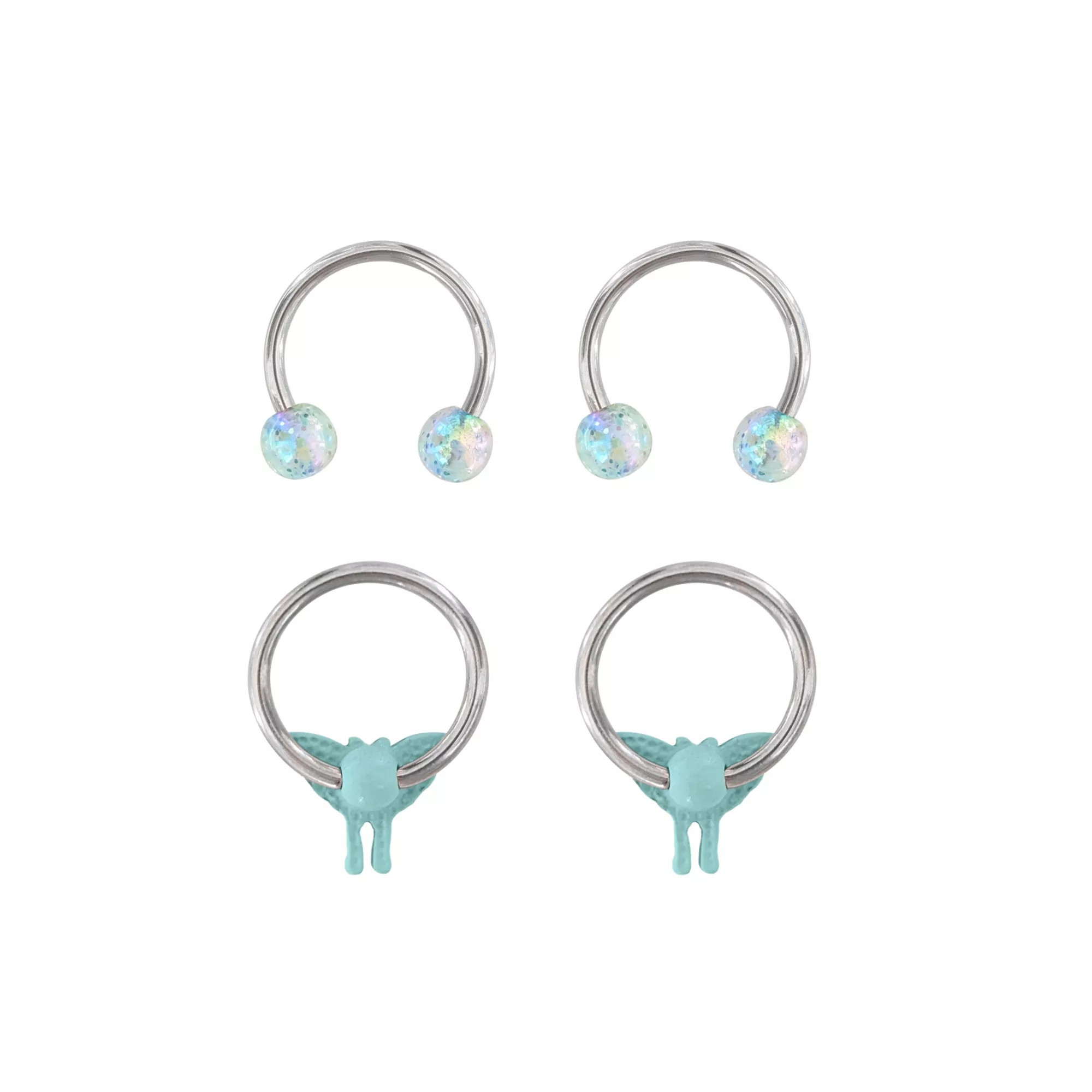 Multi-Pack Blue Glitter Moth Horseshoe Ring 4 Pack - 14 Gauge at Spencer's