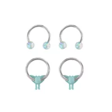 Multi-Pack Blue Glitter Moth Horseshoe Ring 4 Pack - 14 Gauge at Spencer's