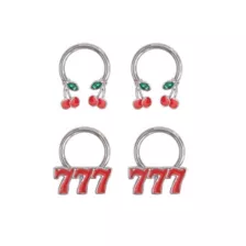 Multi-Pack CZ Red Casino Horseshoe Rings and Captive Rings 2 Pair - 14 Gauge at Spencer's