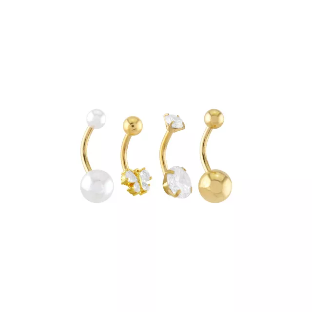 Multi-Pack CZ Goldtone Butterfly Belly Rings 4 Pack - 14 Gauge at Spencer's