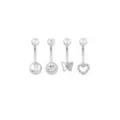 Multi-Pack CZ Silvertone Bufferfly Heart Titanium Belly Rings 4 Pack - 14 Gauge at Spencer's