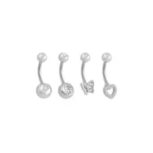 Multi-Pack CZ Silvertone Bufferfly Heart Titanium Belly Rings 4 Pack - 14 Gauge at Spencer's