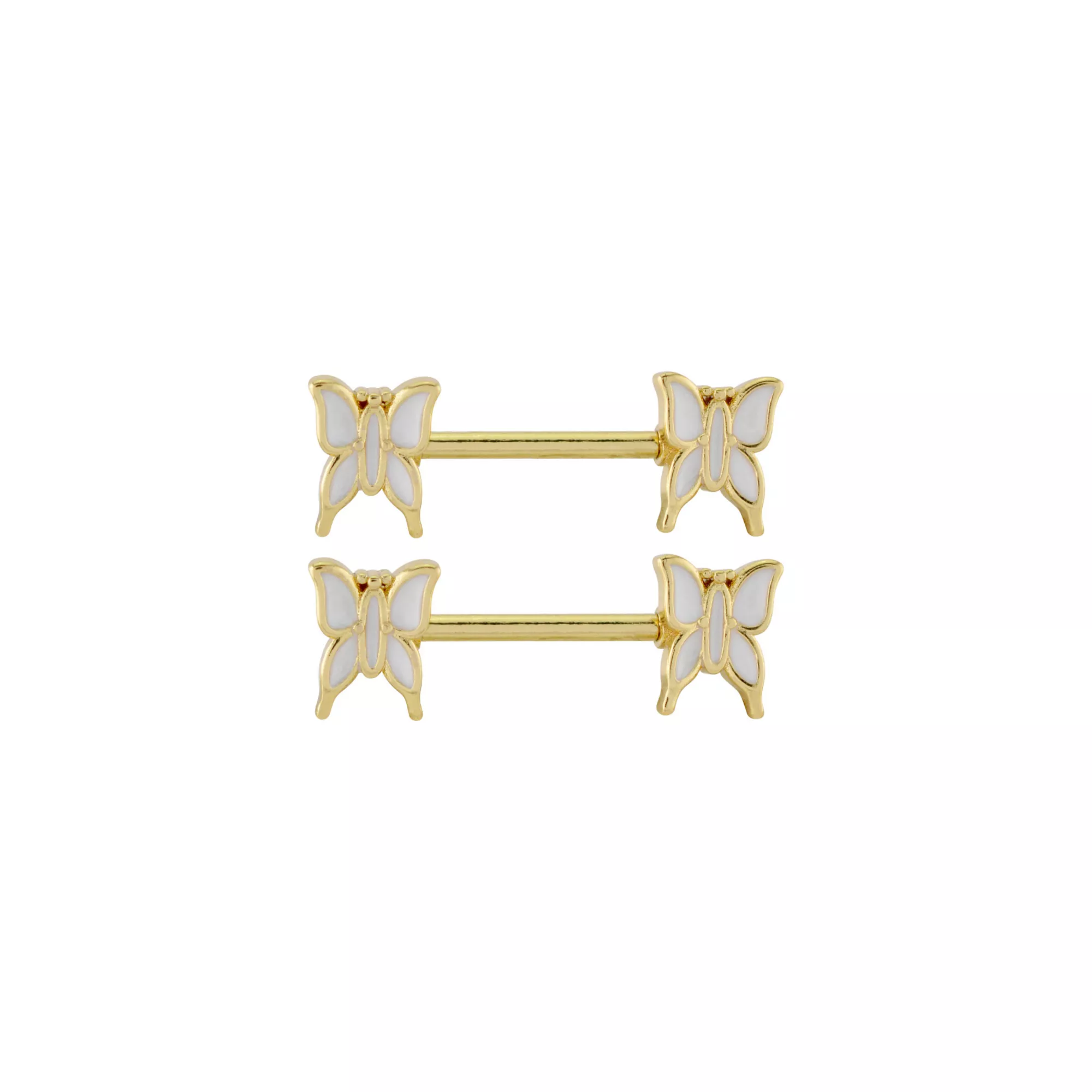 Pearl Effect Goldtone Nipple Barbells - 14 Gauge at Spencer's