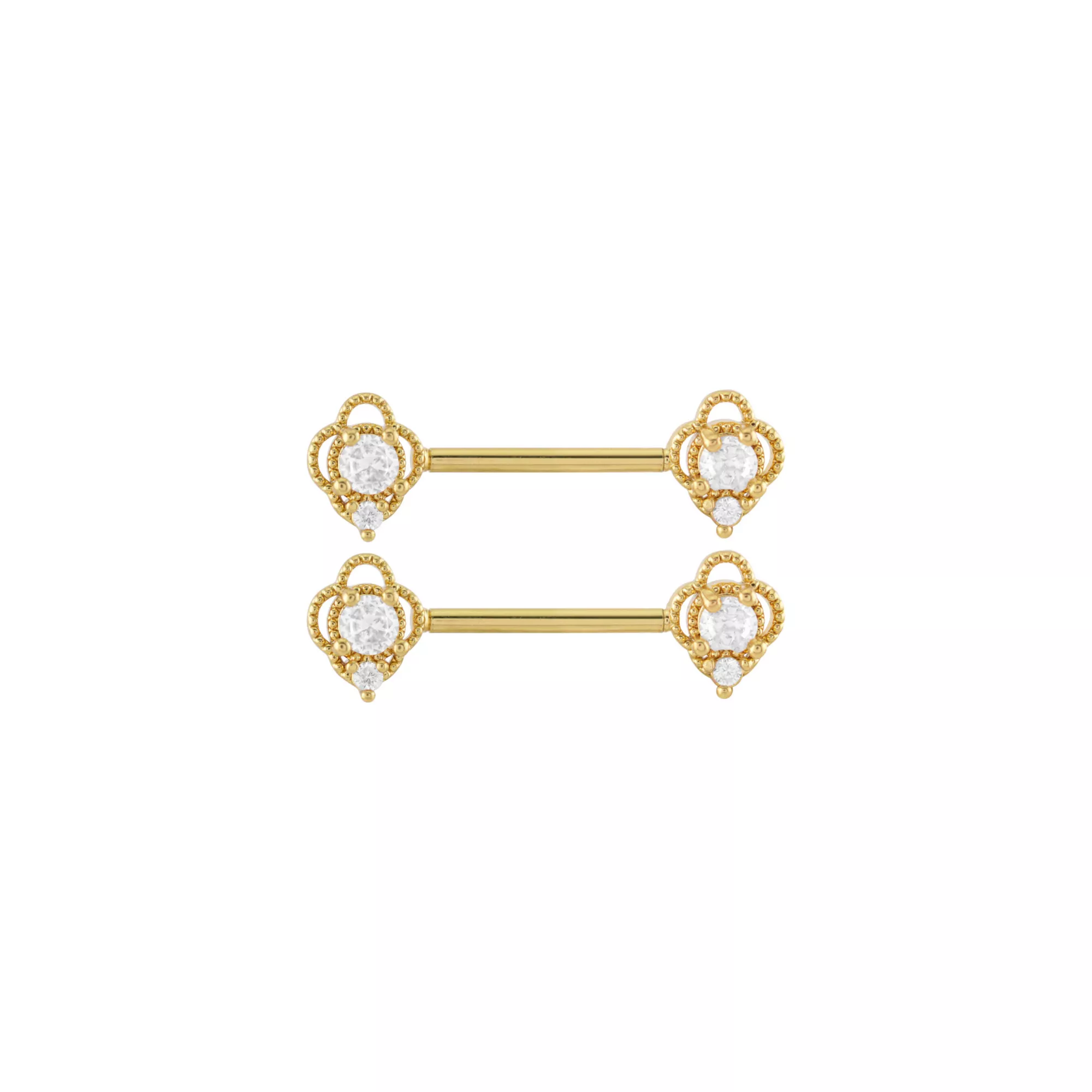 Goldtone CZ Flower Nipple Barbells - 16 Gauge