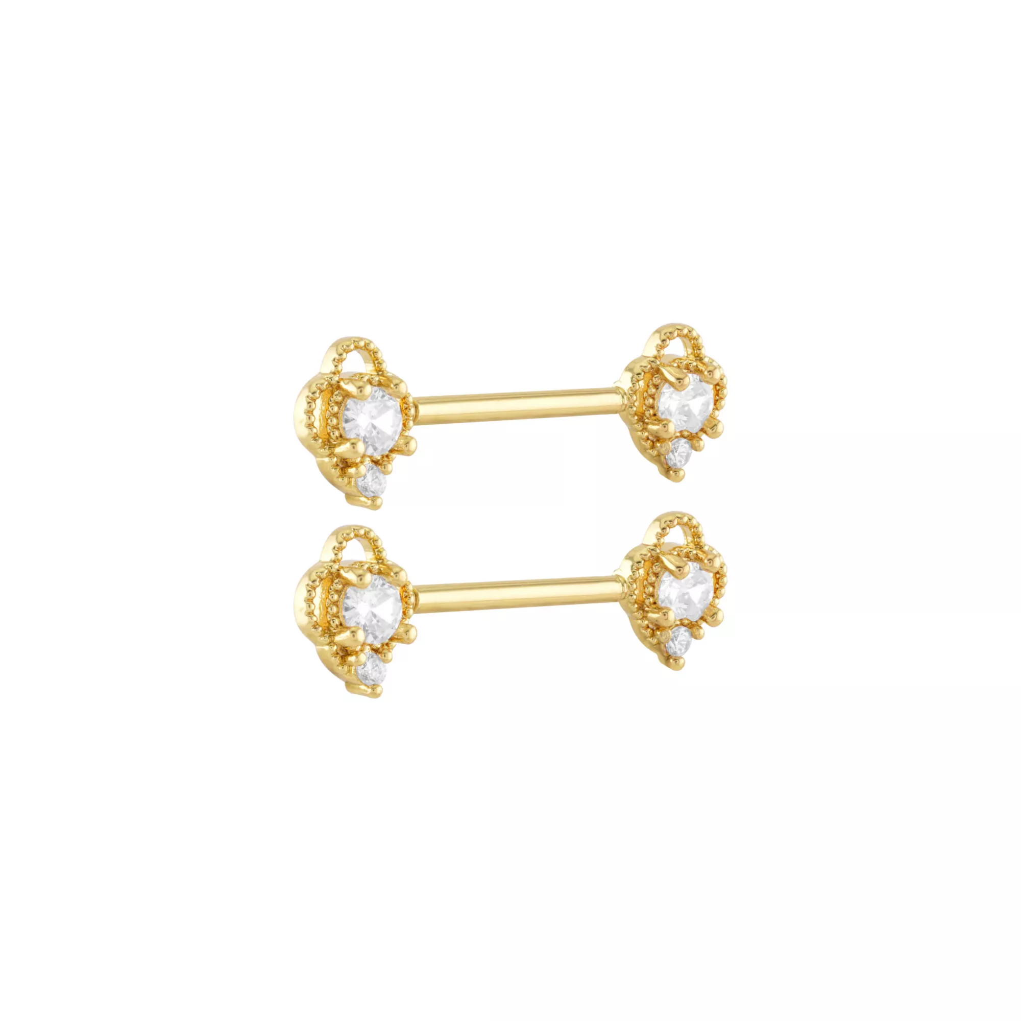 Goldtone CZ Flower Nipple Barbells - 16 Gauge at Spencer's