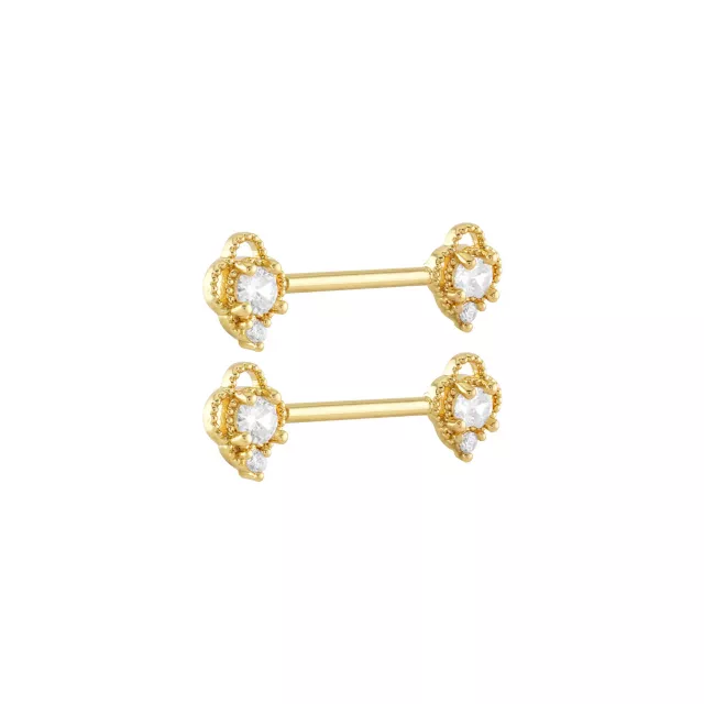 Goldtone CZ Flower Nipple Barbells - 16 Gauge at Spencer's