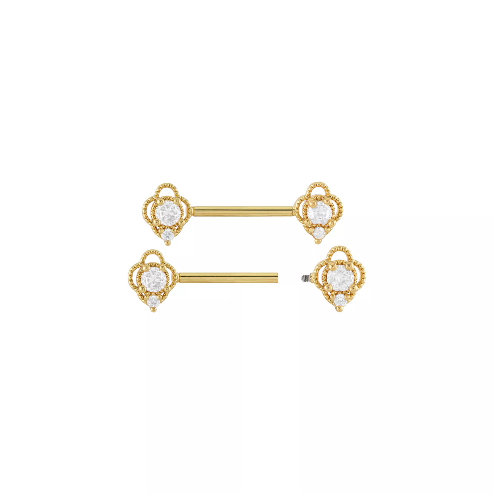 Goldtone CZ Flower Nipple Barbells - 16 Gauge at Spencer's