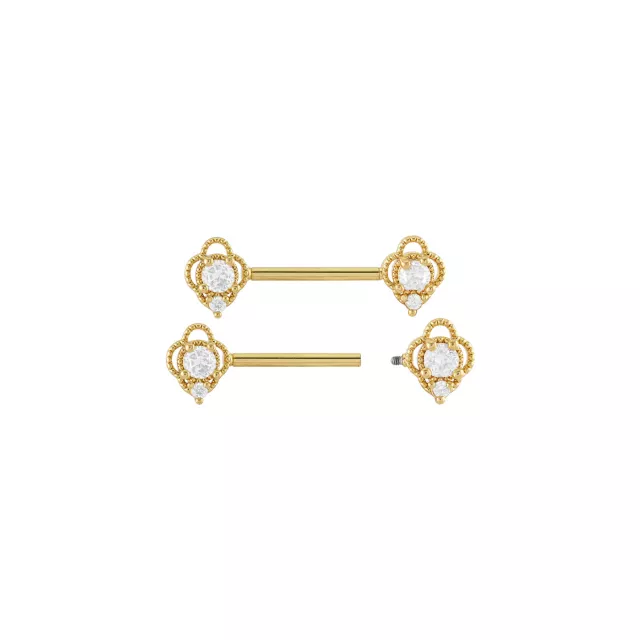 Goldtone CZ Flower Nipple Barbells - 16 Gauge at Spencer's
