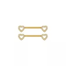 Goldtone CZ Heart Nipple Barbells - 14 Gauge at Spencer's