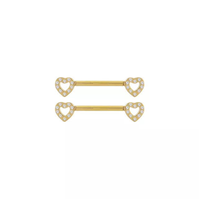 Goldtone CZ Heart Nipple Barbells - 14 Gauge at Spencer's