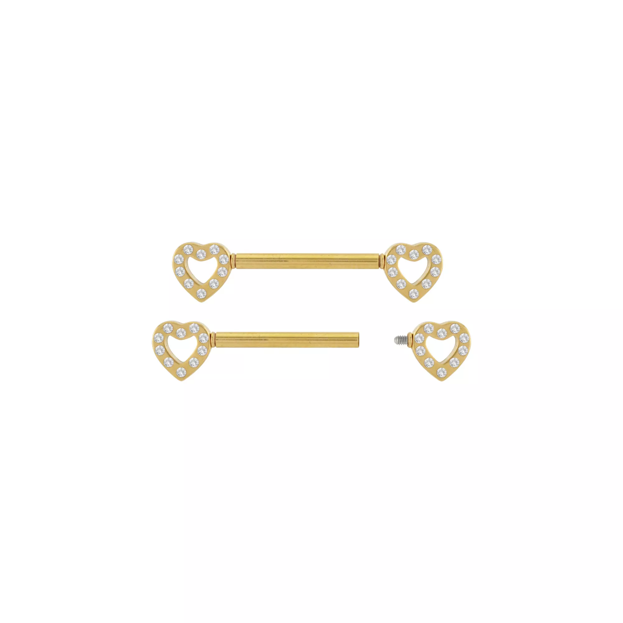 Goldtone CZ Heart Nipple Barbells - 14 Gauge at Spencer's