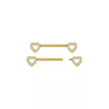 Goldtone CZ Heart Nipple Barbells - 14 Gauge at Spencer's