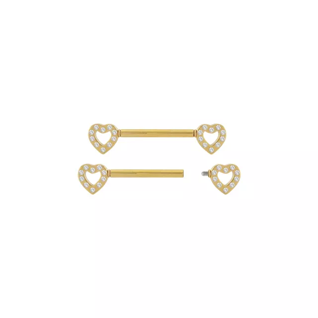 Goldtone CZ Heart Nipple Barbells - 14 Gauge at Spencer's