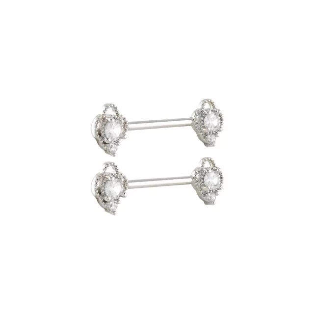 CZ Titanium Flower Nipple Barbell - 14 Gauge at Spencer's