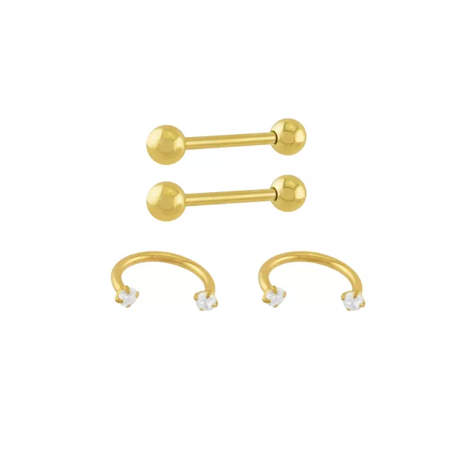 Multi-Pack Prong CZ Goldtone Nipple Rings 2 Pair - 14 Gauge at Spencer's