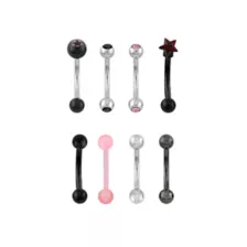 Mutli-Pack CZ Star Silvertone Black and Pink Curved Barbells 8 Pack - 16 Gauge at Spencer's