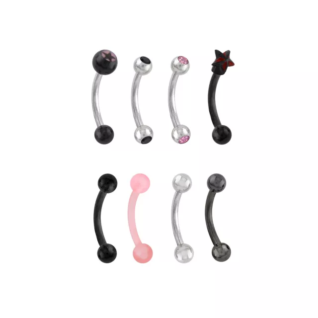 Mutli-Pack CZ Star Silvertone Black and Pink Curved Barbells 8 Pack - 16 Gauge at Spencer's
