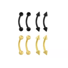 Multi-Pack Black and Goldtone Curved Barbells 8 Pack - 16 Gauge at Spencer's