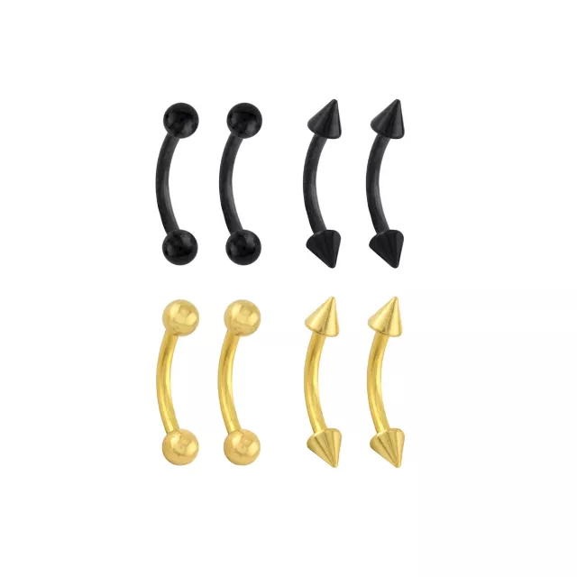 Multi-Pack Black and Goldtone Curved Barbells 8 Pack - 16 Gauge at Spencer's