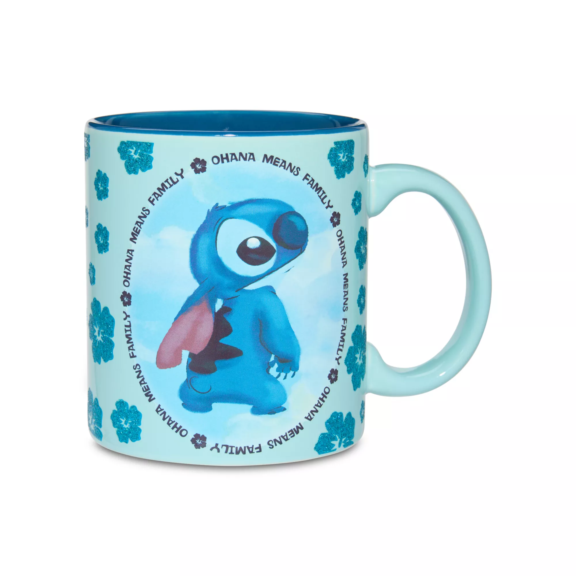 Lilo & Stitch Blue Floral Glitter Coffee Mug - 20 oz. at Spencer's