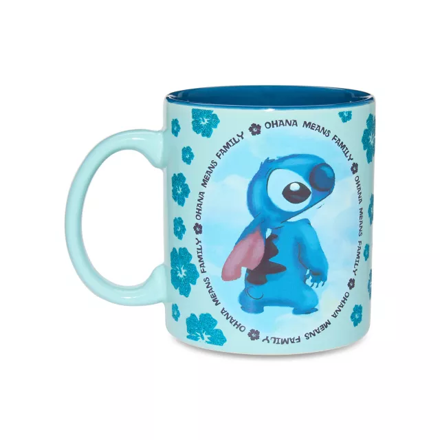 Lilo & Stitch Blue Floral Glitter Coffee Mug - 20 oz. at Spencer's